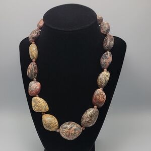 Elegant Multicolor Leopard Skin Jasper VTG 16" Choker Beaded Ryolite Necklace